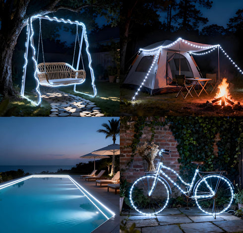 66 200 8 Solar Rope Lights Outdoor Waterproof, Feet LED Modes Fairy Lights String Light, Cool White Tube Light