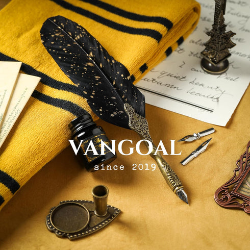 VANGOAL Vintage Black Feather Pen and Ink Set, Classic Series Goose Quill, Calligraphy Nibs, Black Dip Ink, Antique