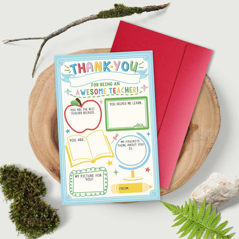 Bewoow Thank You Card Gift for Teacher, Fill in the Blank Appreciation Card from Kids, Interactive Thank You Gift