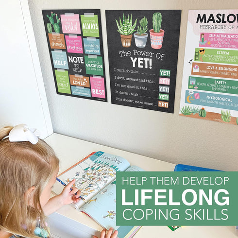 Hadley Designs 9 Cactus Mental Health Posters for Classroom, School Counselor Office Decor, Calm Corner
