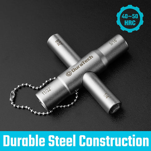 DURATECH 4 Way Sillcock Key, 1-Pack for Valve, Faucet, and Spigots, 1/4", 9/32", 5/16", 11/32"