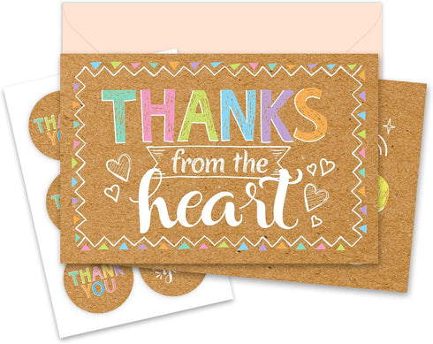 60 Pack 6x4in 10 Decorably Rustic Thank You Cards Bulk with Envelopes & Stickers, Folded Cute Kraft & Pastel Designs