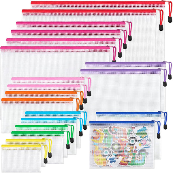 JARLINK 20 Pack Mesh Pouch, Waterproof Zipper File Bags for Office, School, Travel