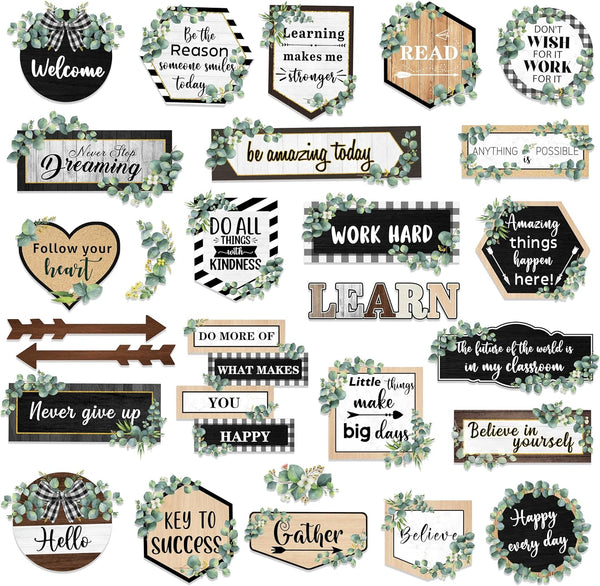 Bulletin Board Decoration Eucalyptus Classroom Posters, Positive Sayings Inspirational Motivational Decor Set for