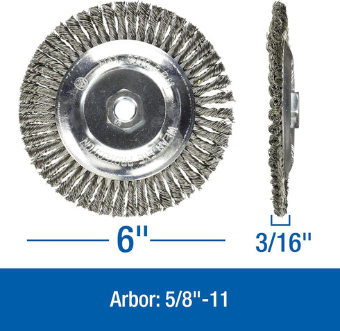 Mercer Industries 186030-6" x 3/16" x 5/8"-11 Stringer Bead Wire Wheel, 020 Carbon Steel Wire