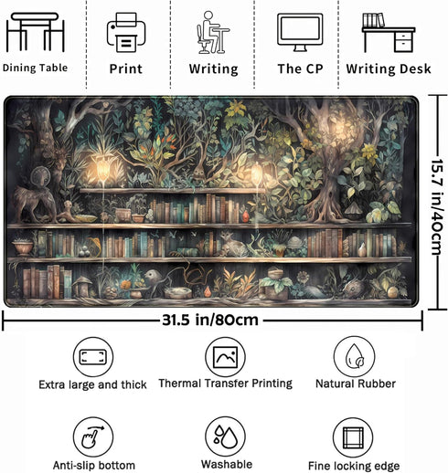 Forest Library Book Mouse Pad Desk Mat, Mystical Green Tree House XXL Extended Large Gaming Desk Pad Mousepad Computer Laptop Keyboard and Mouse Mat, Office Desk Decor Pad for Women 31.5x15.7 in by TENG DA QING