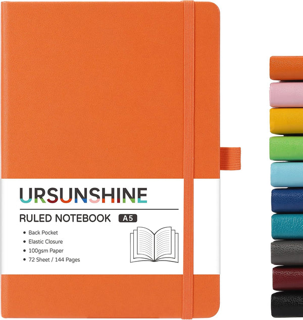 Ruled Notebook/Journal, Classic Lined Hardcover with Thick Paper, 5.7" x 8.4", Banded with Pen Holder