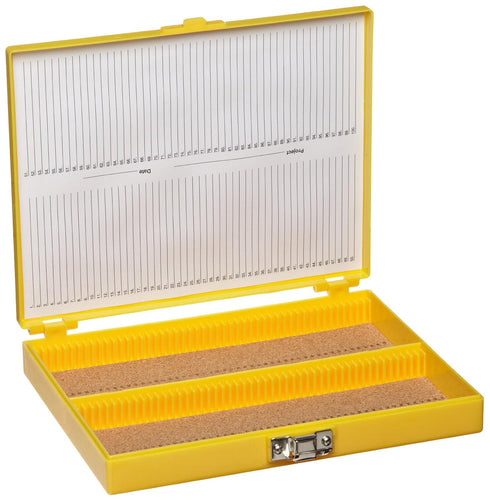 Heathrow Scientific HD15994D Yellow Cork Lined Microscope Slide Box, 100 Place, 8.25" x 7" x 1.3"