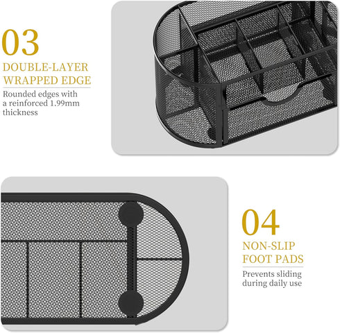 SUPEASY Black Mesh Desk Organizer, 9 Compartments with Drawers for Office Supplies, 8.6 x 4.3 x 4.1 Inch