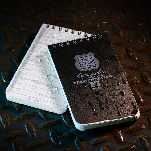 Rite in the Rain Weatherproof Field Notebook - 3" x 5", Black Cover, Field Interview Form Pages, 6 Pack