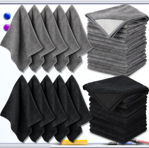 Tudomro 30 Pcs Magnetic Cleaning Cloth Dry Erasers for White Boards, Reusable Microfiber Cloth Eraser (Black, Gray)