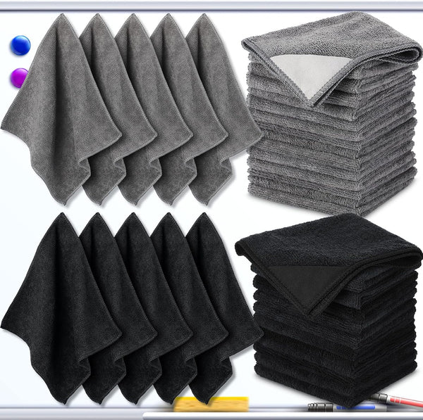 Tudomro 30 Pcs Magnetic Cleaning Cloth Dry Erasers for White Boards, Reusable Microfiber Cloth Eraser (Black, Gray)