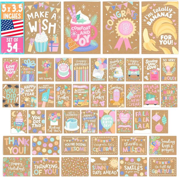 Hadley Designs Assorted Cards With Envelopes All Occasion - 54 Bulk Greeting