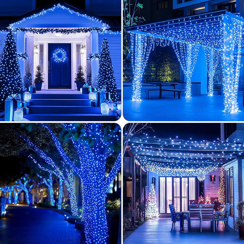 100FT 300LED 8 Kwaiffeo Blue Christmas Lights, String Light Outdoor Indoor, Modes Connectable Blue Lights for Christmas