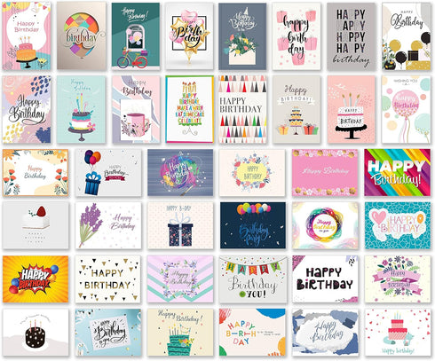 T&M Quality Designs LLC 120 5X7 Inch Unique Birthday Cards Bulk for Business, Office and Individuals, prefolded