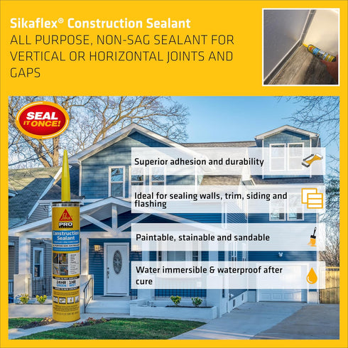 Sikaflex Construction Sealant, Aluminum Gray Paintable Polyurethane for Sealing Joints and Gaps, 10.1 fl. oz