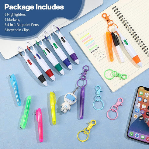 Fainne Mini Highlighter Nurse Pen Pack Set, Retractable Ball Pen with Nursing Keychain Clip (6)
