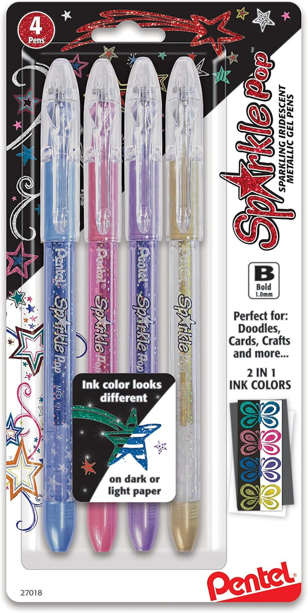 Pentel Sparkle Pop Metallic Gel Pen - 1.0mm Bold Line - Assorted Colors - 4-Pack