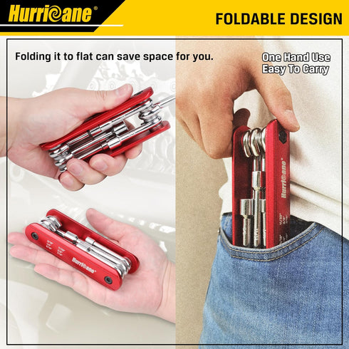 HURRICANE 6 in 1 Folding Nut Driver Set, Premium Portable Aluminum Handle, SAE Hex Nut Driver