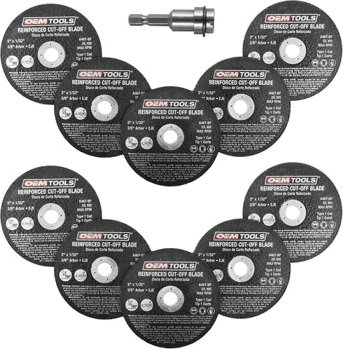 OEMTOOLS 26528 10 Piece Cut Off Wheel Set with Mandrel, Premium Metal Cutting Wheels