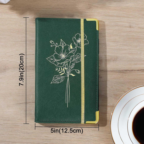 Server Books for Waitress, PU Leather Server Book with Zipper Pockets, Flower Pattern Waitress Book with Pen Holder Fit