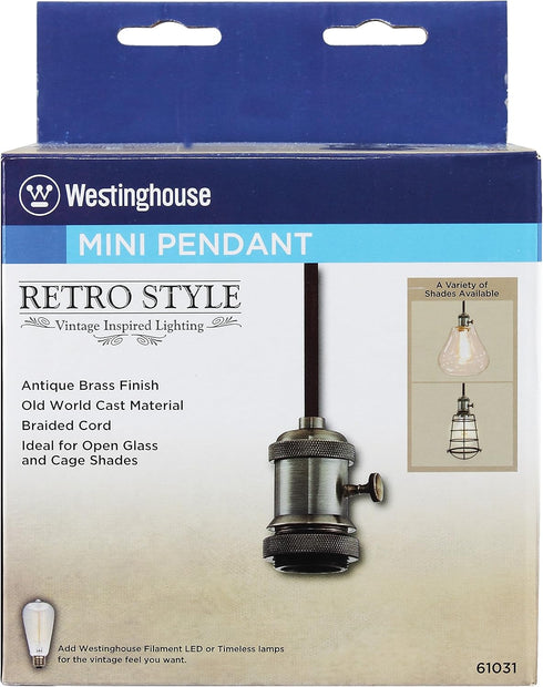 6103100 Westinghouse One-Light Adjustable Vintage Mini Pendant with Turn Knob, Antique Brass