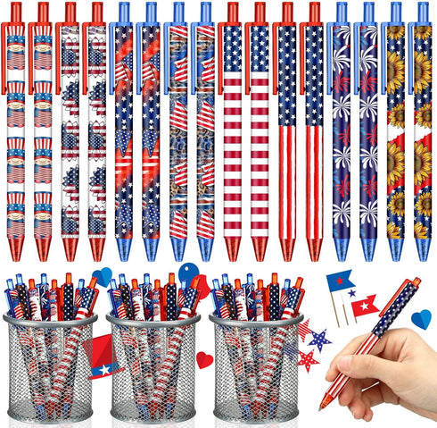 Leinuosen 72 Pieces American Flag Pen Bulk, USA Patriotic Themed Gel Ink Pens for Home School Office Supplies