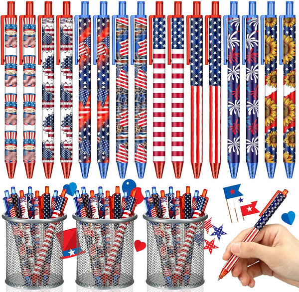 Leinuosen 72 Pieces American Flag Pen Bulk, USA Patriotic Themed Gel Ink Pens for Home School Office Supplies