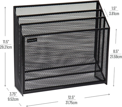 Mind Reader Vertical File Storage - Desktop Organizer, Metal Mesh, 12.5" L x 3.75" W x 11.5" H, Black