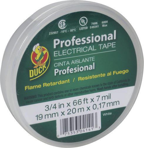 Duck Brand Professional Grade Electrical Tape, 3/4" x 66 Feet, Single Roll, White