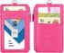 Badge Holder with Zip, Wisdompro Double Sided PU Leather ID Card Holder Wallet Case with 5 Card Slots, Hot Pink