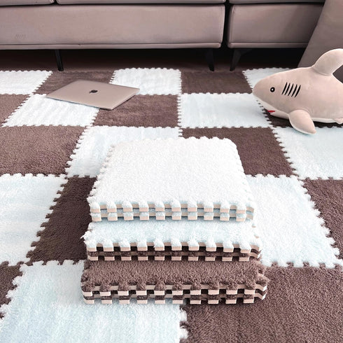 easycustomerlee 12pcs Tiled Puzzle Play Mats Interlocking Shaggy Soft EVA Foam Mats Protective Floor for Children Kids