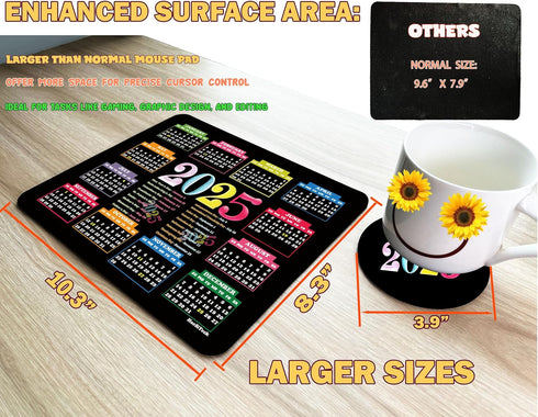 Calendar Mouse Pad 2025 Bulk 10.3"X8.3", XL Mouse Pad Calendar with Holidays, Mouse Pad Calendar 2025 Non-Slip Rubber Base, Home Office Desk Decor Accessories for Computer Laptop Work Gaming by HaoSiTeck