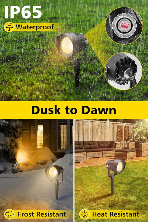 3000K 2 Pack T-SUN Dusk to Dawn Outdoor Lighting, Flag Spot Lights with Photocell Auto On/Off, Waterproof Warm White