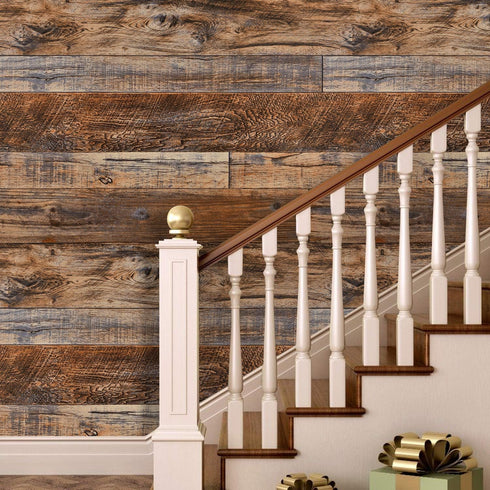 WENMER 17.71" x 78.7" Brown Wood Peel and Stick Wallpaper Shiplap Self Adhesive Wallpaper Wood Plank Wallpaper for Cabinet Countertop Shelf Drawer Wall Door by WENMER