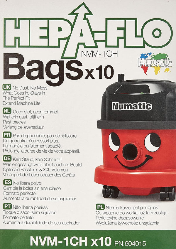 Numatic NVM-1CH HepaFlo' Disposable Filter Bags Pack; for "Henry" HVR200A, "Hetty" HET200A, "James" JVP180, and "Henry