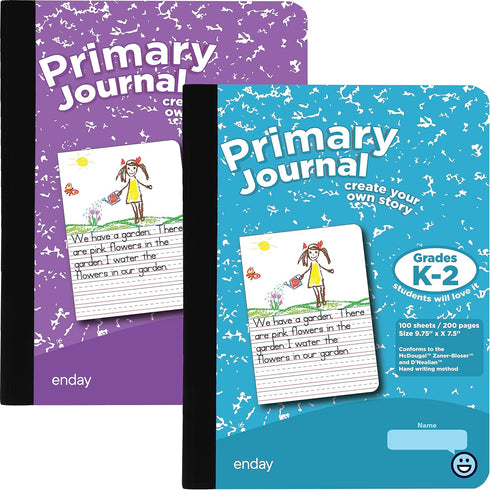 Enday Primary Journal Grades K-2, Half Page Ruled Composition Notebook for Kids, 100 Sheets, Purple (2 Pack)