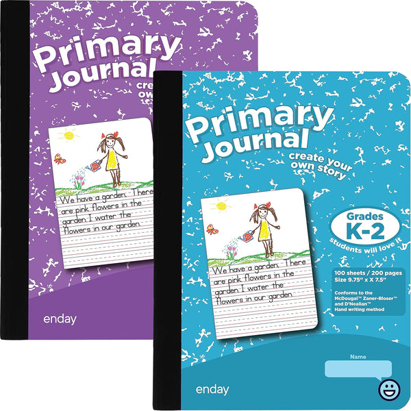 Enday Primary Journal Grades K-2, Half Page Ruled Composition Notebook for Kids, 100 Sheets, Purple (2 Pack)