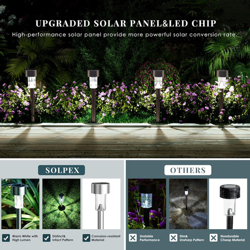 6 12 Pack SOLPEX Solar Garden Lights Outdoor, Color Stainless Steel Led Pathway Lights,Halloween/Christmas Solar