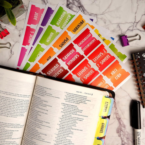 Bible Tabs Large Print Laminated Dividers, Old and New Testament Rainbow