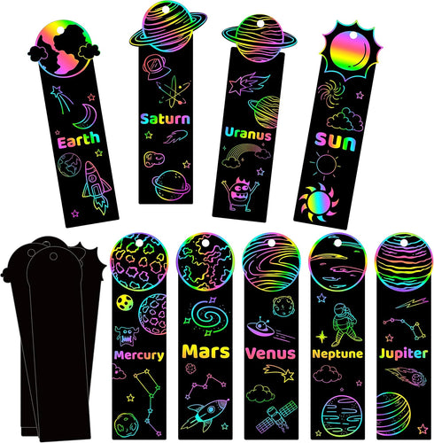 CY2SIDE 72PCS Solar System 9 Planets Scratch Bookmarks for Kids, Outer Space