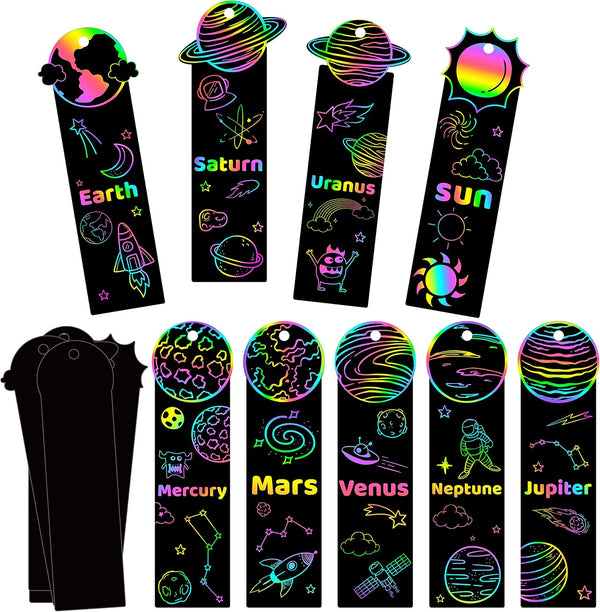 CY2SIDE 72PCS Solar System 9 Planets Scratch Bookmarks for Kids, Outer Space