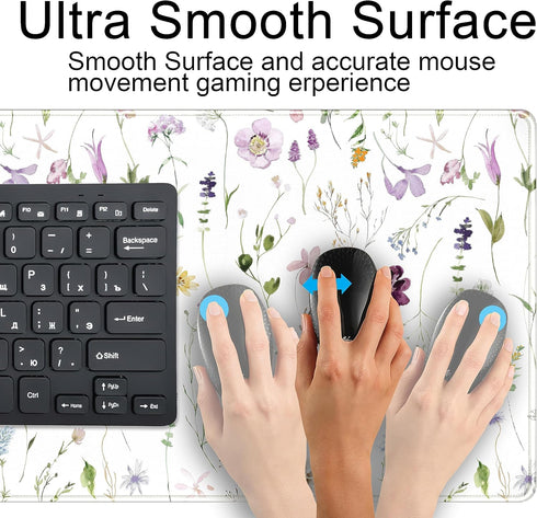 Cute Flower Aesthetic Mouse Pad, Large Extended Gaming Desk Mat 31.5''x15.75'' for Women Office Decor