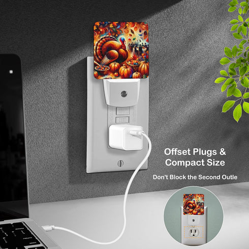 Jahiona White,0.5W LED Night Light Lamp with Smart Sensor Dusk to Dawn Sensor,Artistic of Thanksgiving Turkey Blobism