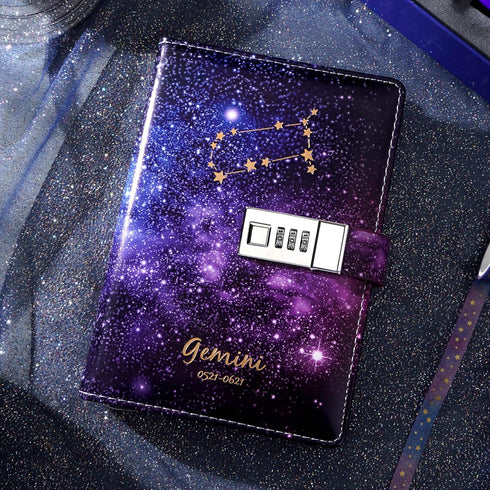 Starry Constellation Lock Diary Set, Gift Box with Pen & Tapes, Combination Lock Journal for Kids, Luxury Travel Diary
