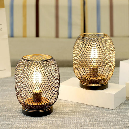 Set 2 JHY DESIGN of Metal Cage LED Lantern Battery Powered,Cordless Accent Light with LED.Great