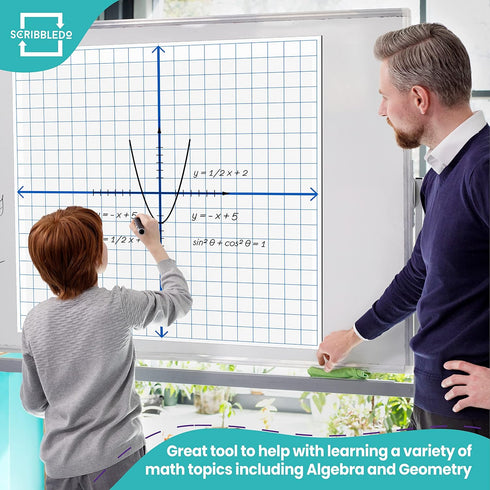 Scribbledo Jumbo Magnetic Coordinate Plane, 27" x 27" Dry Erase Graph Grid Board for Math Teacher Supplies