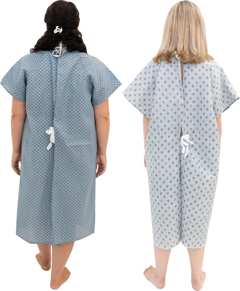 Careoutfit 2 Pack - Hospital Gown with Back Tie, Blue and White, One Size Fits All