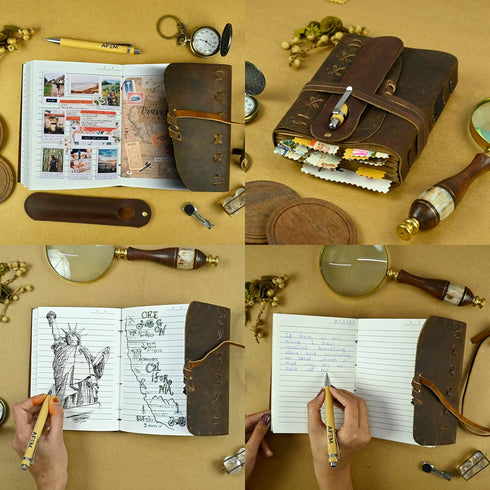 Leather Journal Notebook for Men & Women, Vintage Leather Bound, 290 Lined Paper, Travel Diary, Scrapbook, Poetry