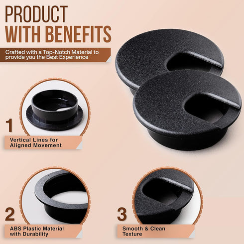 MAHDPRO Desk Grommet 2 Inch (50 mm) Pack of 5, Black ABS Plastic Cable Hole Cover for Computer Table
